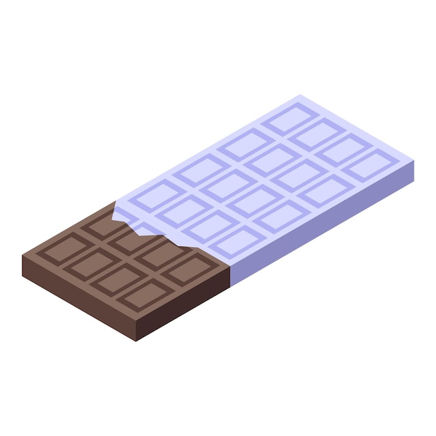 Ilustración digital de una vista isométrica de una barra de chocolate con algunas piezas rotas