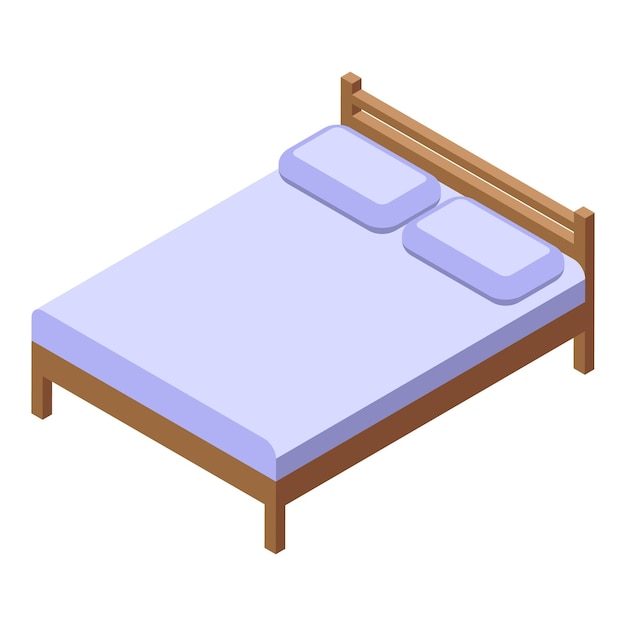 Ilustración digital de una vista isométrica de una cama doble con almohadas en un estilo minimalista