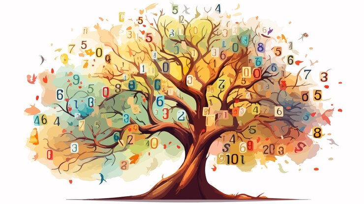 Vector ilustración de dígitos de árboles matemáticos aislados en fondo blanco