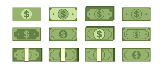 Ilustración de dinero aislado Nota bancaria verde Arte de clip en estilo plano Ahorro Inversión y negocios Elementos gráficos para decoración Economía ixon y signo Editable