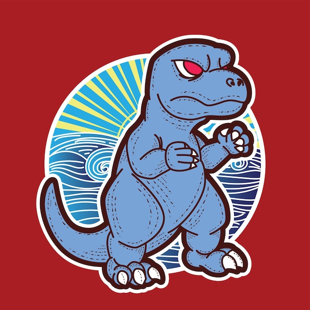 ilustración de dinosaurio con estilo japonés para evento kaijune, cuaderno, logo