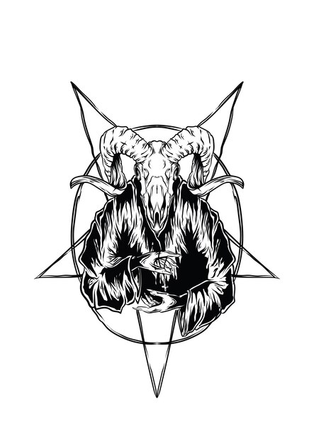 Ilustración dios baphomet con estilo de grabado