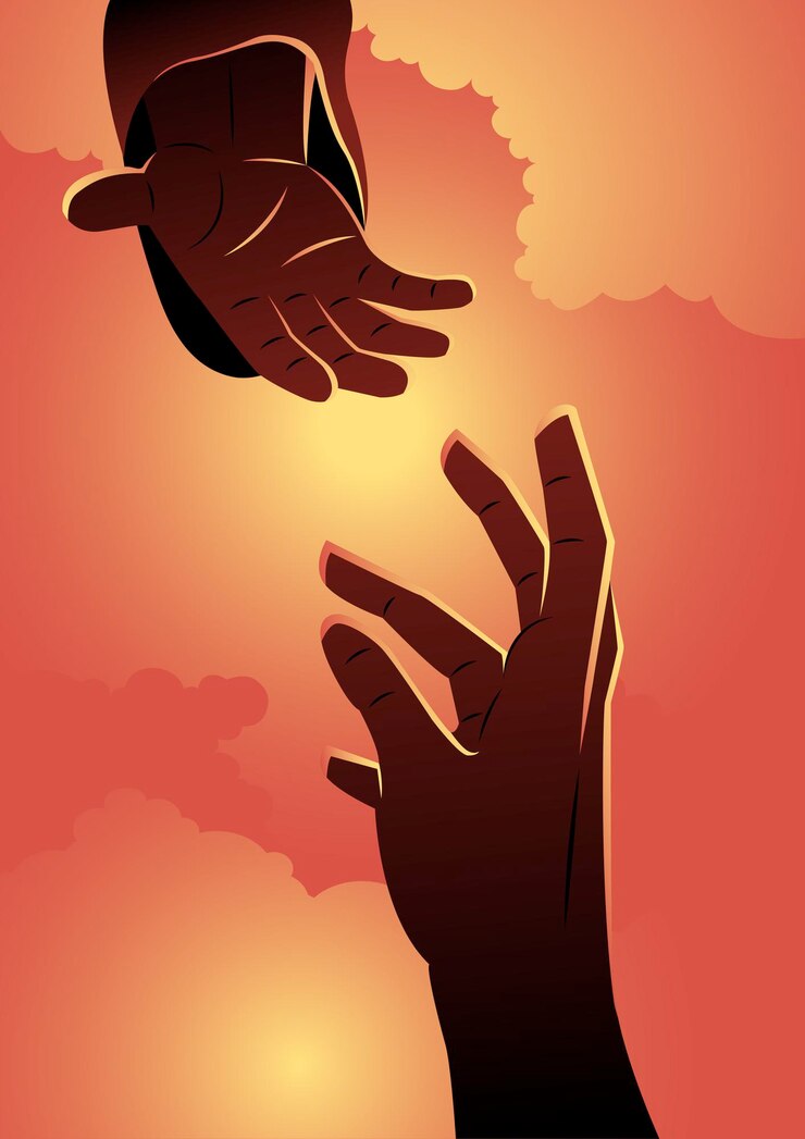 Vector una ilustración de dios dando una mano amiga. serie bíblica