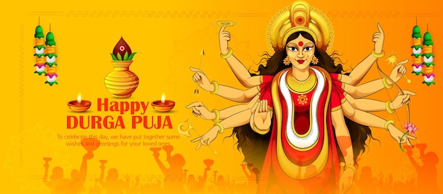 ilustración de la diosa Durga para el festival Happy Navratri, Pareja jugando Dandiya, Garba Night en N