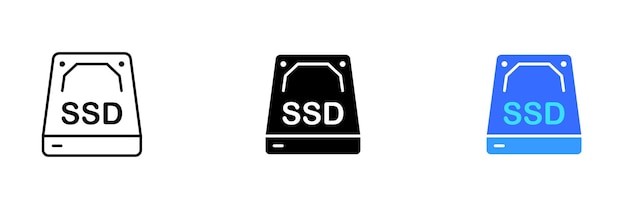 Una ilustración de un disco SSD de unidad de estado sólido que representa un almacenamiento de datos rápido y confiable para los sistemas informáticos modernos Conjunto vectorial de iconos en línea estilos negros y coloridos aislados