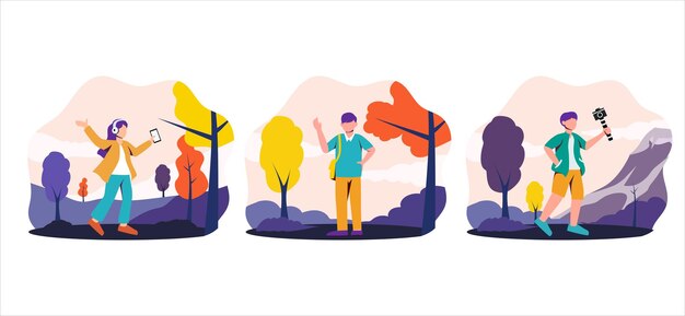 Ilustración de diseño de actividad de fin de semana de paquete plano