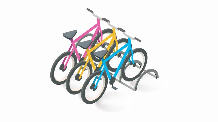 Vector ilustración del diseño de activos del juego de bicicletas estacionadas isométricas de la ciudad