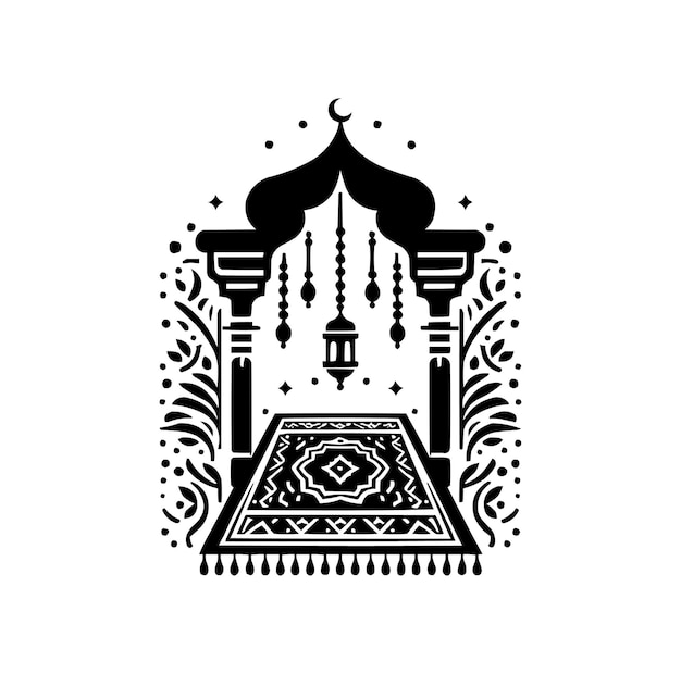 Ilustración del diseño de la alfombra de oración vectorial musulmana