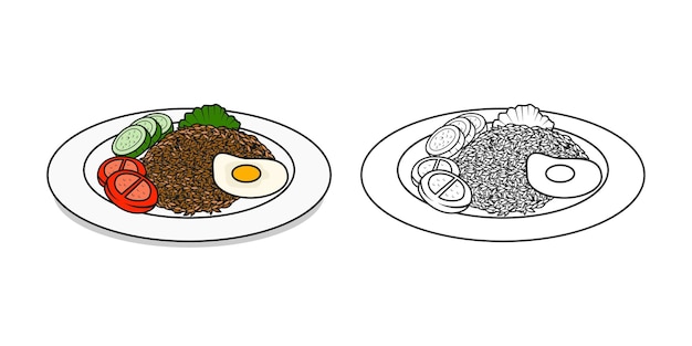 Ilustración de diseño de alimentos indonesios de arroz frito