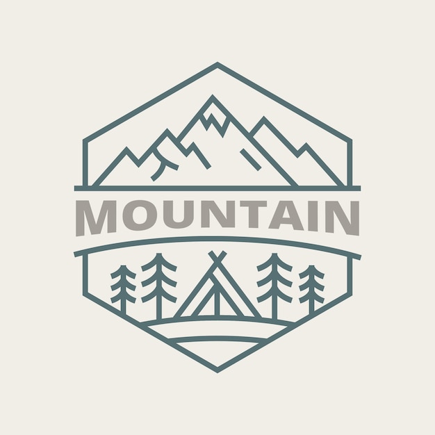 Ilustración de diseño de arte de línea vectorial minimalista de logotipo de montaña