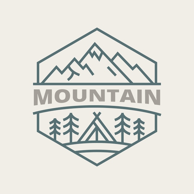 Vector ilustración de diseño de arte de línea vectorial minimalista de logotipo de montaña