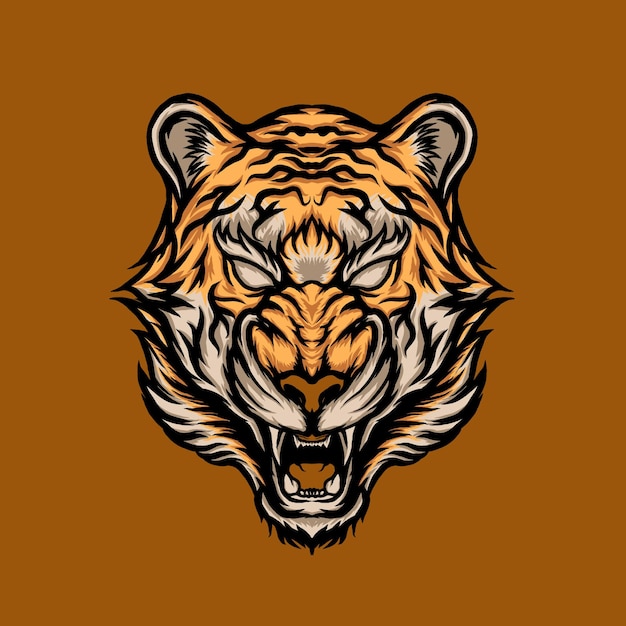 Ilustración de diseño de cabeza de tigre rugido