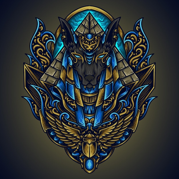 Ilustración y diseño de camiseta Adorno grabado de Anubis
