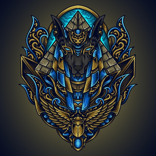 Ilustración y diseño de camiseta Adorno grabado de Anubis