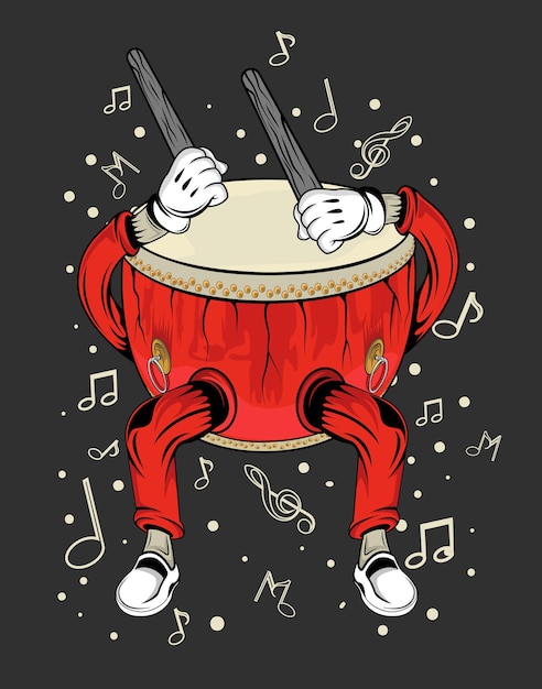Ilustración de diseño de camiseta de dibujos animados de tambor