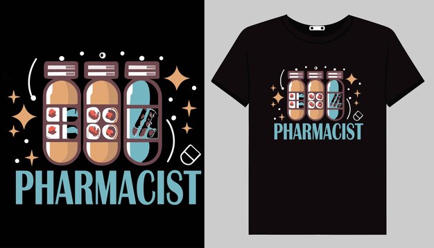 Ilustración del diseño de la camiseta del farmacéutico