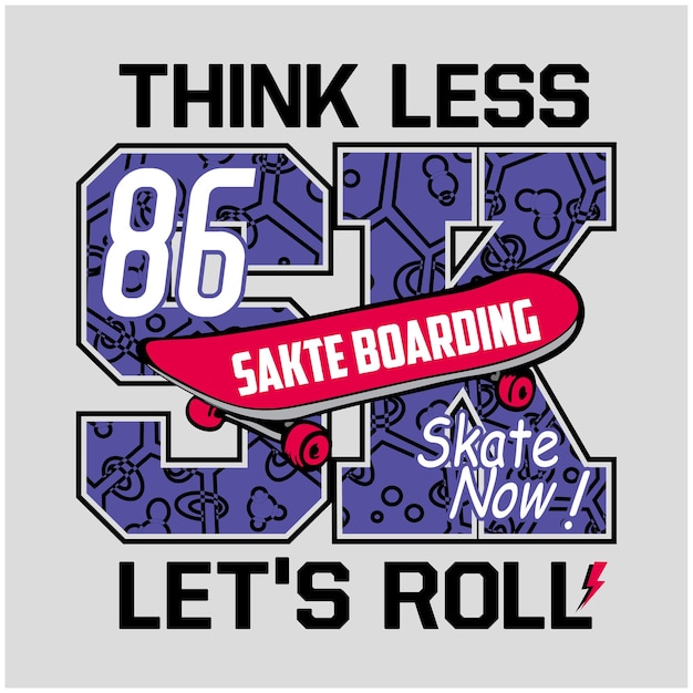 ilustración de diseño de camiseta gráfica de tipografía de patinaje