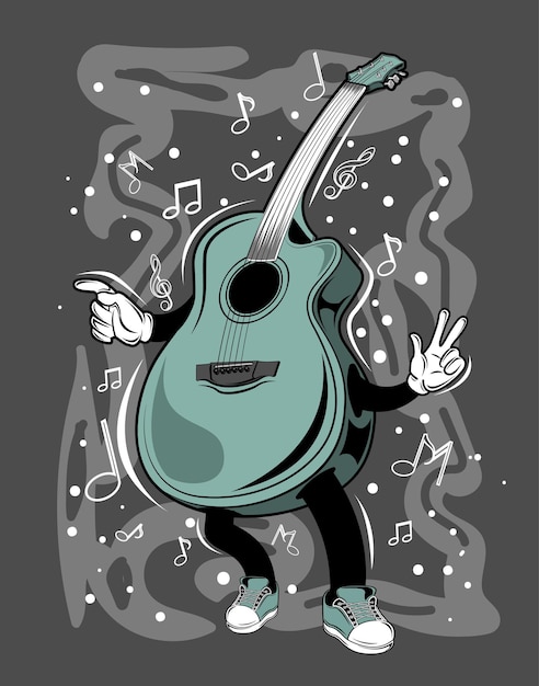 Vector ilustración de diseño de camiseta de guitarra de dibujos animados