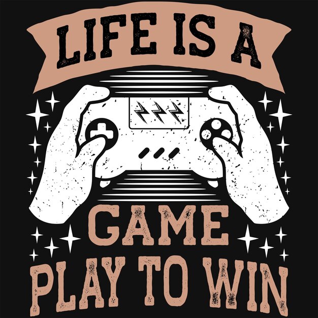 ilustración de diseño de camiseta de juego y palabras de vida de jugador