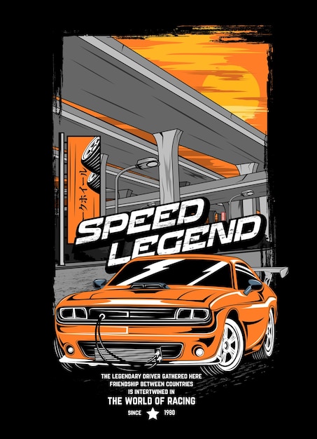 Vector ilustración de diseño de camiseta de leyenda de velocidad de competencia de deriva