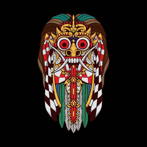 Ilustración de diseño de camiseta de Rangda Barong Bali Indonesia