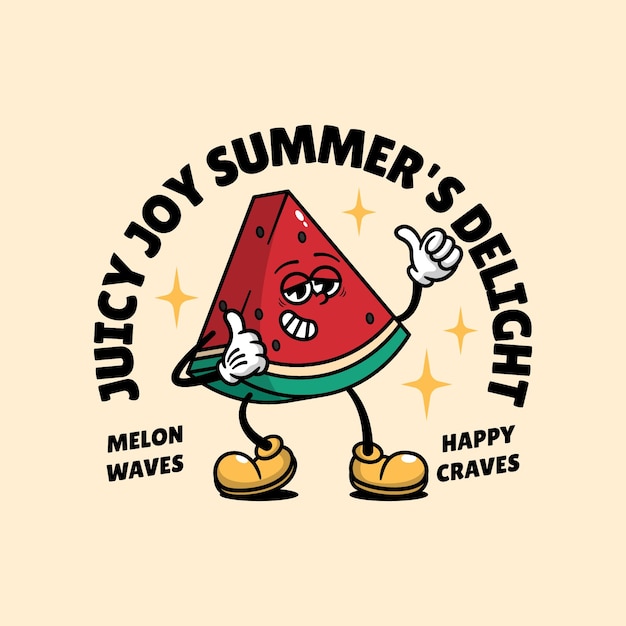 Ilustración del diseño de la camiseta retro de dibujos animados de sandía