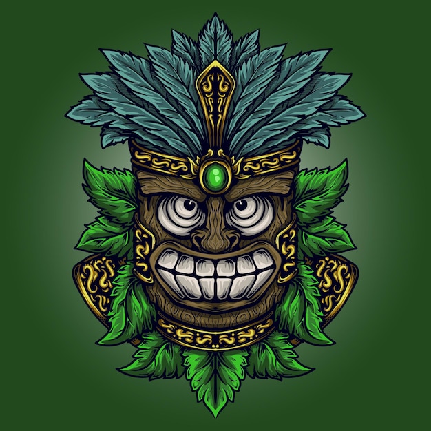 Ilustración y diseño de camiseta totem tiki.