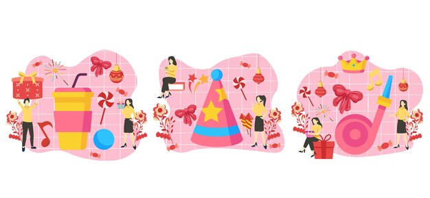 Ilustración de diseño de celebración de año nuevo de paquete plano