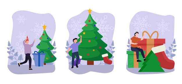 Ilustración de diseño de celebración de Navidad de paquete plano