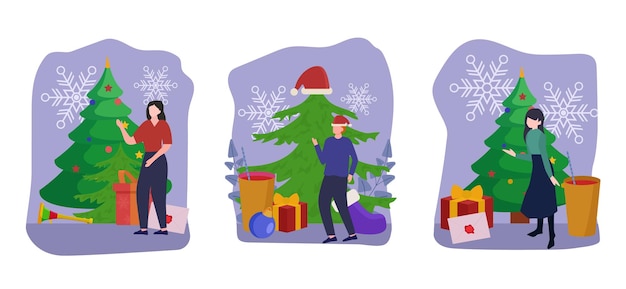 Ilustración de diseño de celebración de Navidad de paquete plano