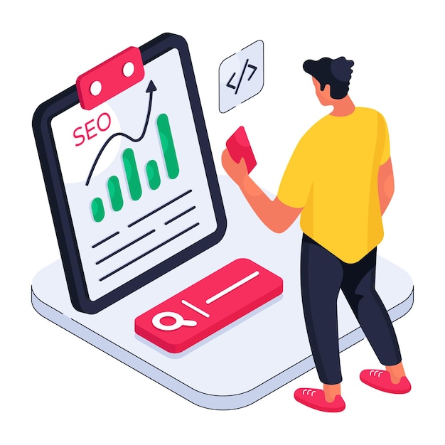 Ilustración de diseño en color del informe SEO