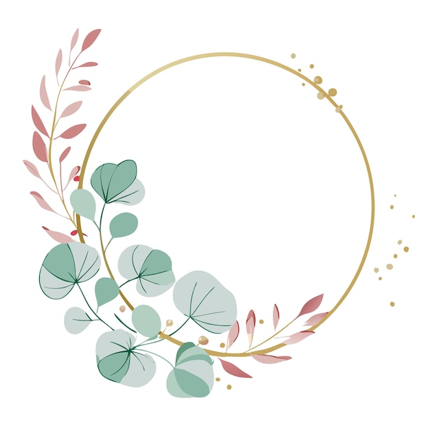 Ilustración del diseño de la corona floral del círculo dorado