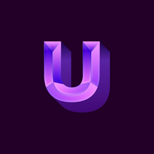 Vector ilustración de diseño degradado con logotipo de letra u púrpura metálico