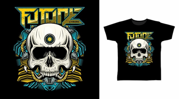 Ilustración del diseño detallado de la camiseta del vector del cyborg de la cabeza del cráneo de Egipto