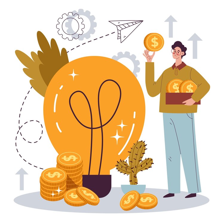 Vector ilustración de diseño de dibujos animados planos de concepto de inversión de idea de dinero financiero