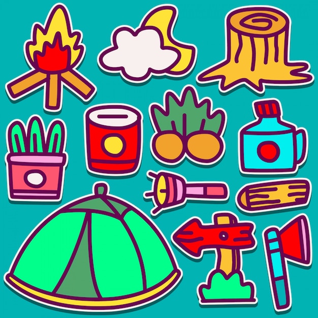 Ilustración de diseño de doodle de camping