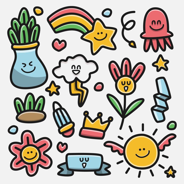 Ilustración de diseño de doodle de dibujos animados kawaii