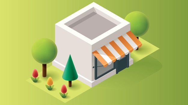 Ilustración de diseño de edificios isométricos de la ciudad y activos de juegos urbanos