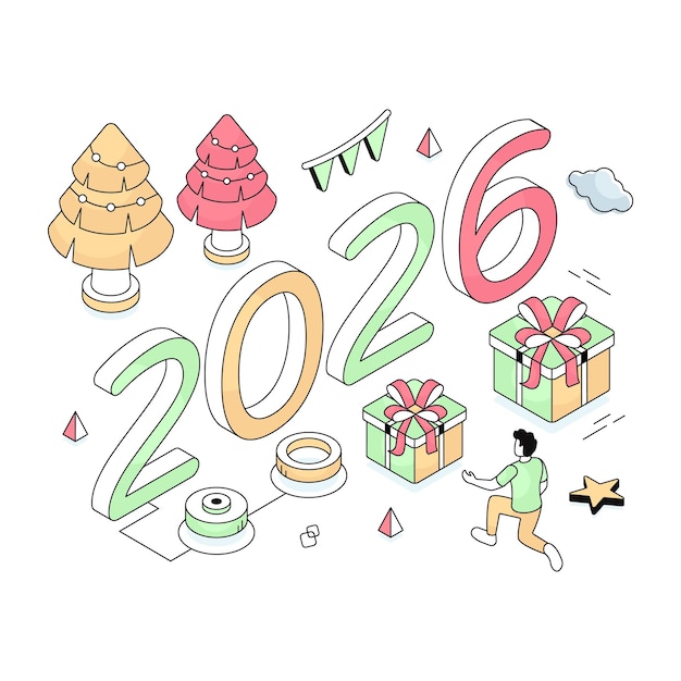 Ilustración de diseño editable de la celebración del año nuevo