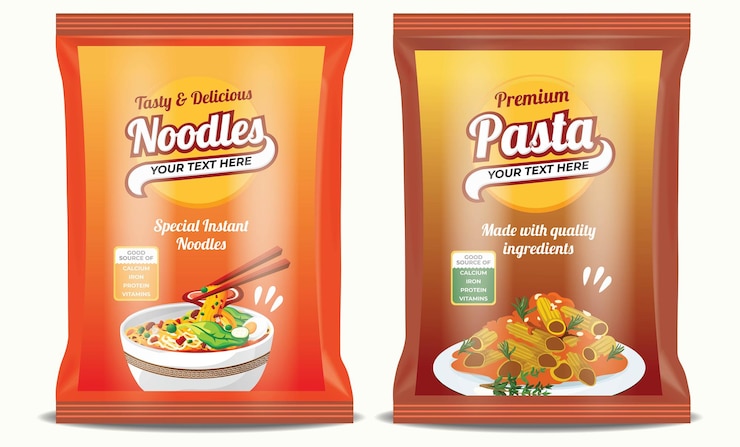 Vector ilustración de diseño de empaque de bolsa de macarrones de pasta de fideos