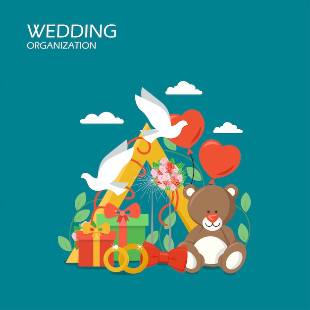 Ilustración de diseño de estilo plano de organización de bodas