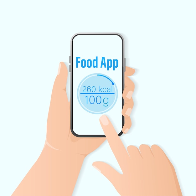 Ilustración para el diseño de un estilo de vida saludable La aplicación Flat Food cuenta las calorías para un estilo de vida saludable