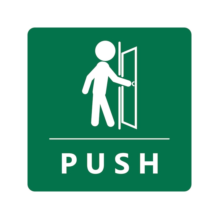 Vector ilustración del diseño de la etiqueta adhesiva del hombre que abre y cierra la puerta