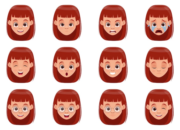 Vector ilustración de diseño de expresiones de cara de niña aislada