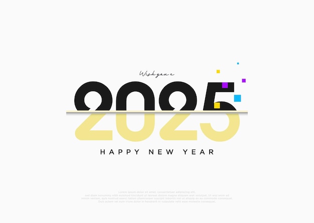 Ilustración de un diseño de Feliz Año Nuevo 2025 con números cortados cuidadosamente y decorados con líneas 2D Diseño vectorial premium para tarjetas de felicitación y celebraciones del año nuevo 2025