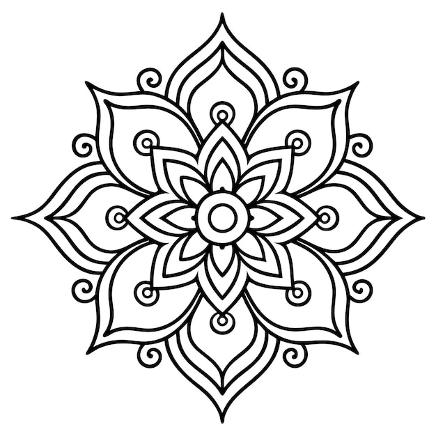Una ilustración de un diseño floral de Mandala en blanco y negro