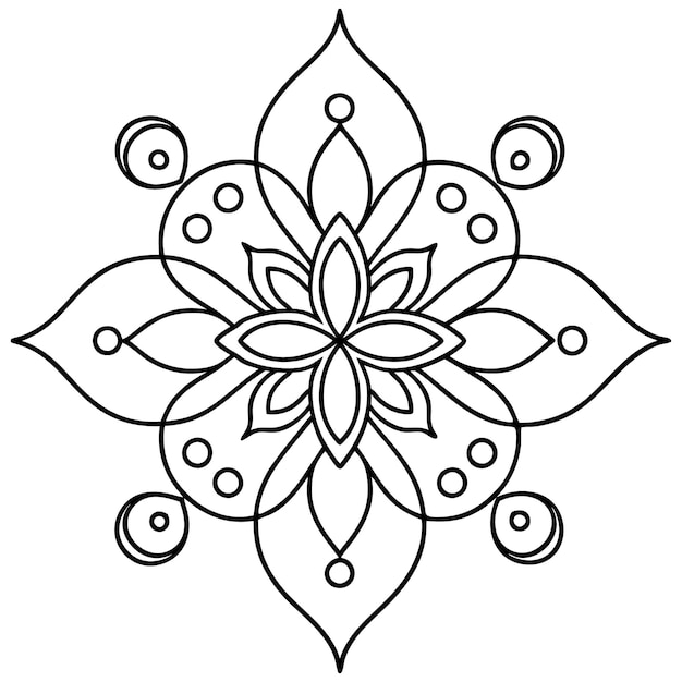 Una ilustración de un diseño floral de Mandala en blanco y negro