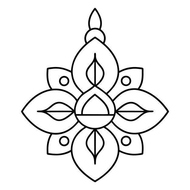 Una ilustración de un diseño floral de Mandala en blanco y negro