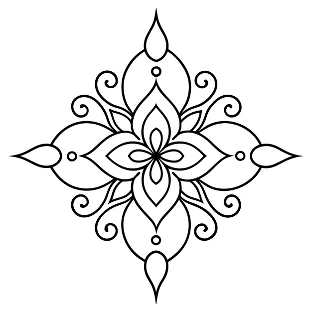Una ilustración de un diseño floral de Mandala en blanco y negro