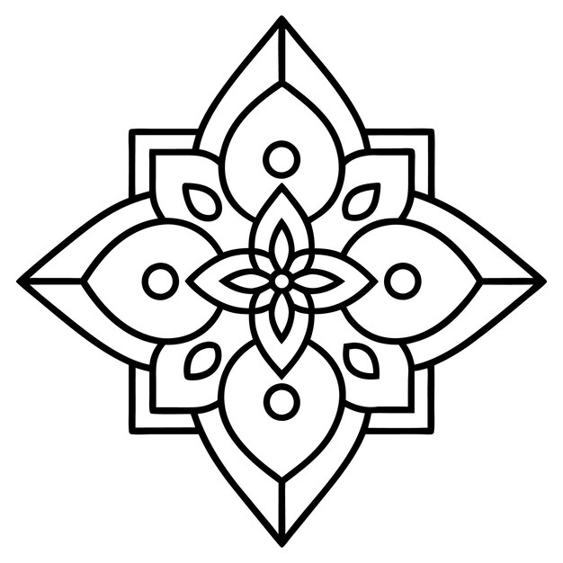 Una ilustración de un diseño floral de Mandala en blanco y negro